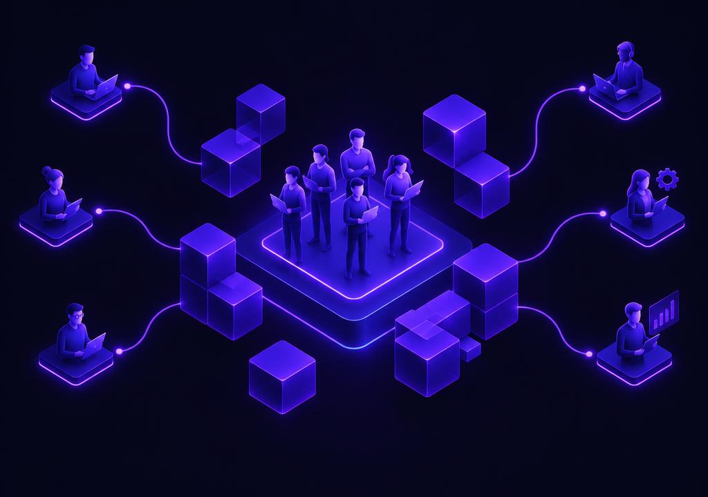Illustration of a core team extended by connected specialists