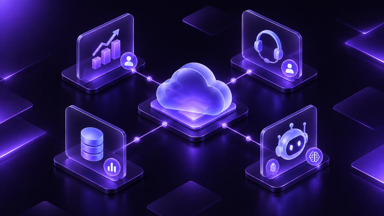 Illustration of connected sales, service, customer data and AI capabilities