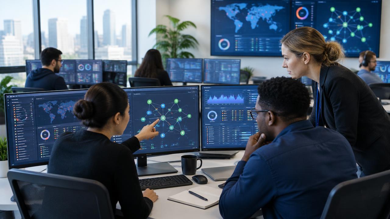 IT operations team reviewing service and infrastructure dashboards